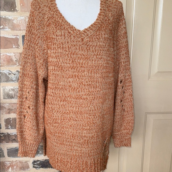 Bad Little Country Girl Cozy Distressed Knit V-Neck Sweater Open Back - Picture 2 of 13